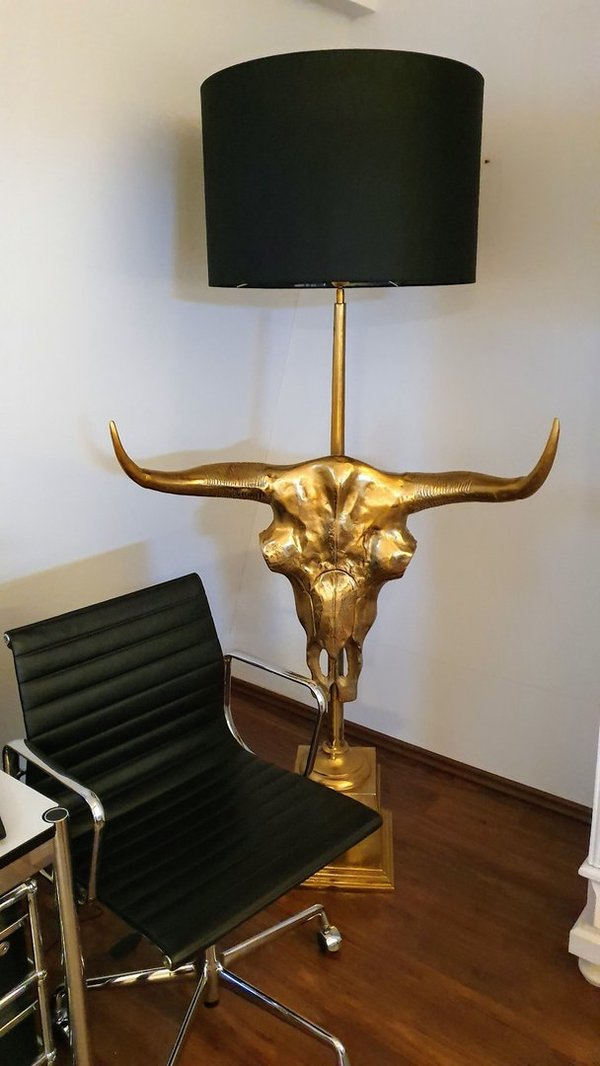 Stehlampe Stierkopf Gold LUXURY UNIKAT 195 cm hoch